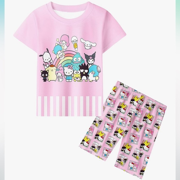 Sanrio Kids Girls Pink Hello Kitty & Friends Character Pajama Set - Picture 1 of 10
